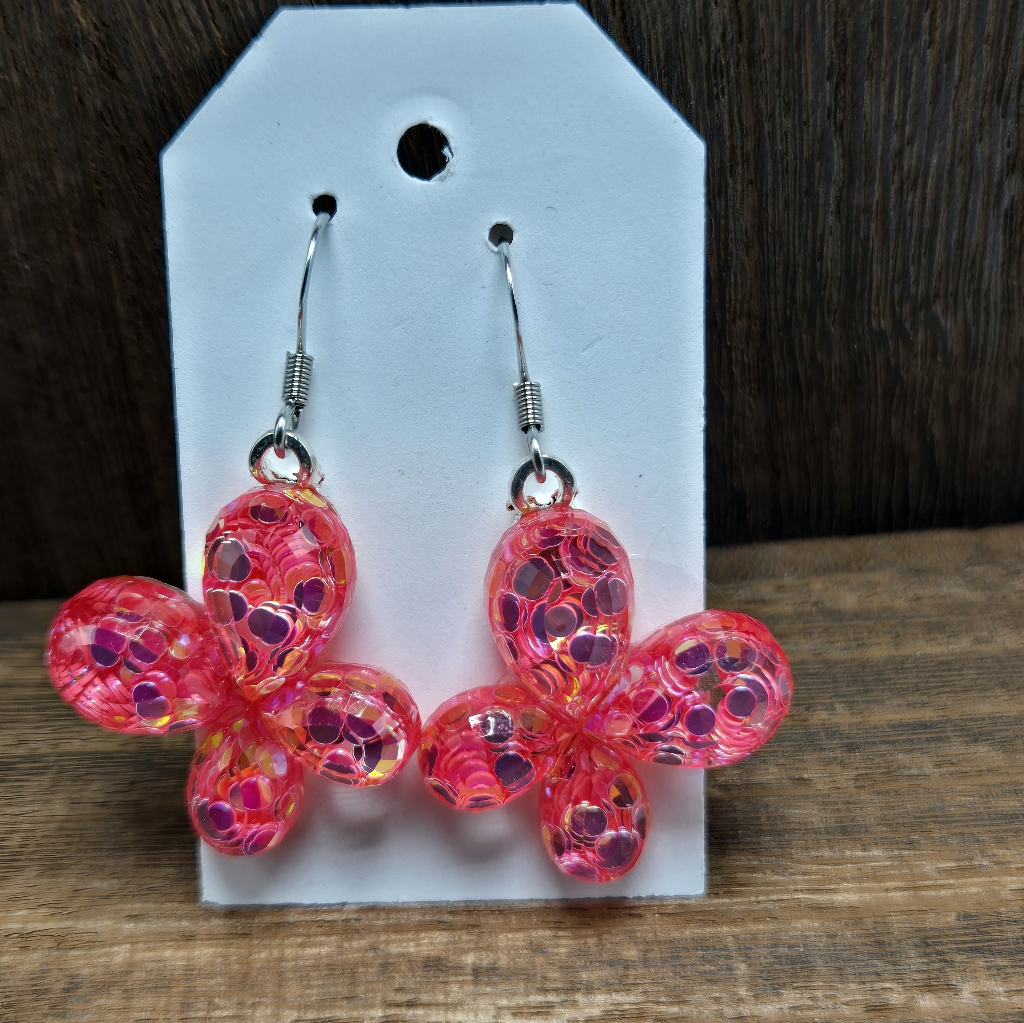 Butterfly Earrings Pierced Pink Sparkle Dangle Drop Jewelry Light Weight Nwt